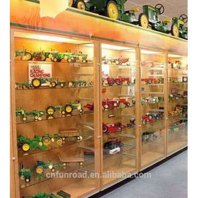 Factory price toy retail furnitures for toy military cars display with doors