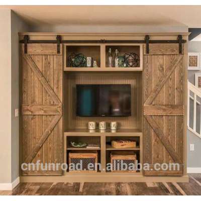 Artistic tv showcase furniture farmhouse barn door bookcase with adjustable and removable doors