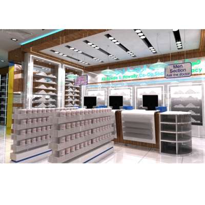 High quality pharmacy shelving medical store counter pharmacy shop interior design