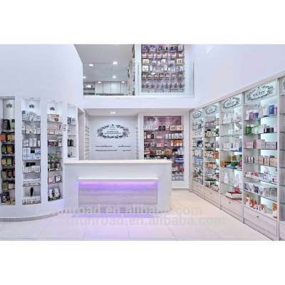 Bespoke pharmacy shelves shop counter furniture design for medical shop decoration